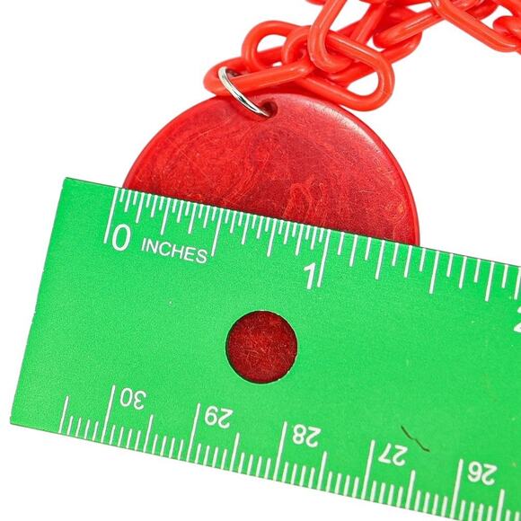 Bold Vintage Large Marbled Red Disk Bakelite Necklace Plastic Chain Geo Mod Read - Picture 12 of 13